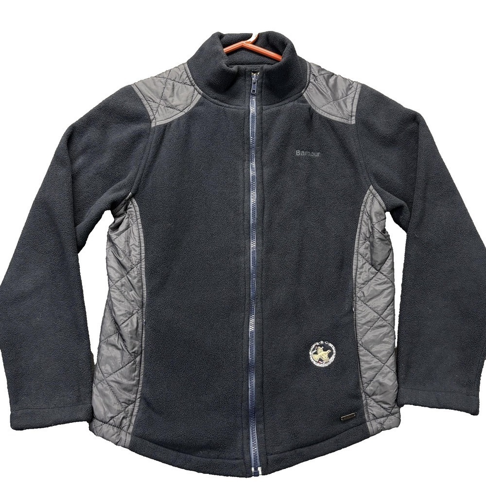 Barbour Jacket Womens 8 Black Fleece Quilted Full Zip Outdoor Embroidered Crest